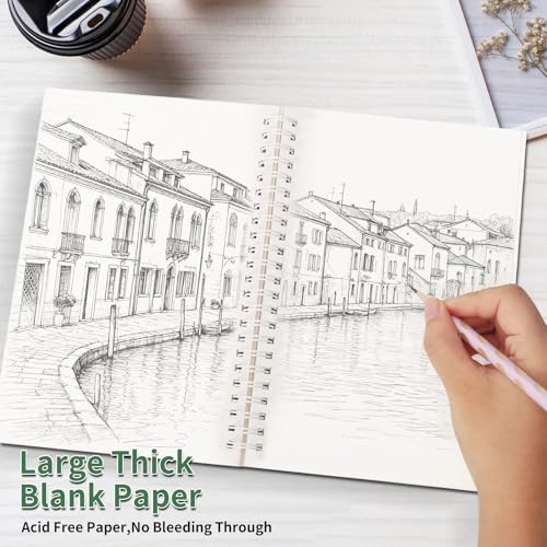 JOHSBYD 2Pcs Blank Spiral Notebook,Inspirational Gifts A5 Hardcover Sketch Book,Art Sketchbook for Drawing, Unlined, Plain Sketch Book for Women Men Work Writing,160 Pages (2, Blank Page Pink) - color: Blank Page Pink