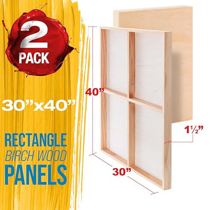 U.S. Art Supply 30" x 40" Unfinished Cradled Wood Panels for Painting, Gallery 1-1/2" Deep (2 Pack) - Artist Depth Wooden Wall Canvases - Mixed-Media Craft, Acrylic, Oil, Encaustic, Paint Pouring - size: 30" x 40"