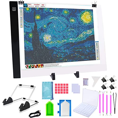 LIRUNQIU A3 Diamond Painting LED Light Pad Kit | Includes storage case, pens, stand, pad board. Ideal for adults, full drill diamond art. Complete 5D tool set. - size: A3 Led Pad