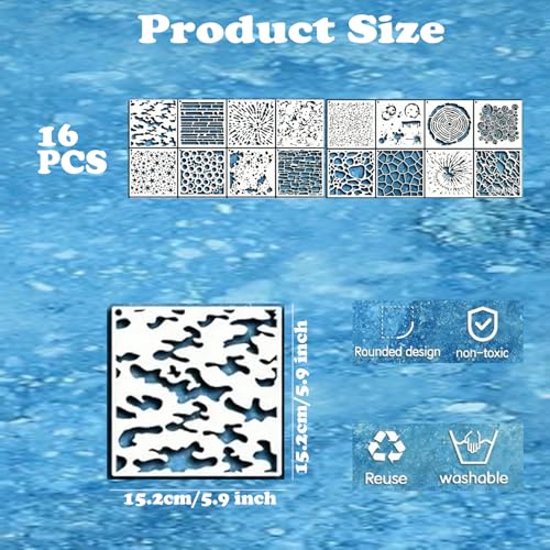 16 Pieces Stencils for Painting, Abstract Texture Mixed Media Art Supplies Crafts Reusable Layering Stencil Brick Pattern Templates for Drawing Card Making Canvas Furniture Paper (Type-B) - style: TYPE-B