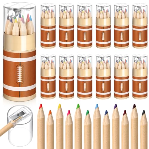 12 Set Football Mini Drawing Colored Pencils Bulk with Sharpener 3.5" Small 12 Colors Travel Portable Pencil for Adults Art Painting - style: Football