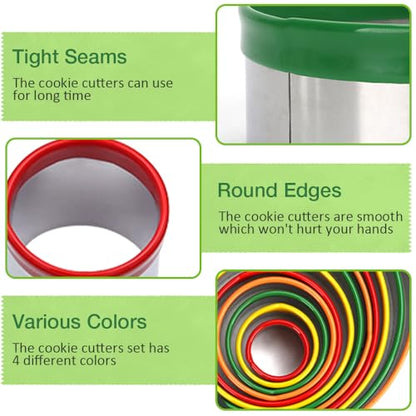 Alimat PluS Round Cookie Biscuit Cutter Set, 12 Pack Pastry Cutters in Graduated Sizes for Donut, Dough, Fondant, Clay, Stainless Steel Circle Cutter Cake Ring Molds with Colorful Rubber Coating - size: 12 Pack, Round Shape