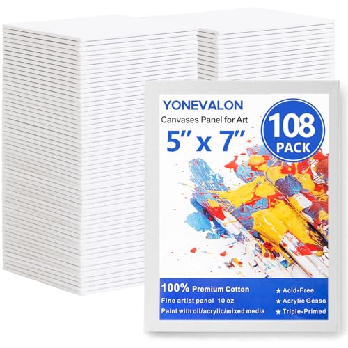 Canvas Boards for Painting 108 Pack Bulk, 5x7 Inch Small Painting Canvases, Mini Canvas Panels Gesso Primed 100% Cotton for Acrylic Oil Watercolor Tempera, Ideal for All Skill Level - size: 5"x7" - 108pcs