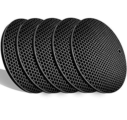 5 Pack Extra Thick Silicone Trivets Heat Resistant Pot Holder and Oven Mitts,Trivets for Hot Dishes,Nonslip Insulation Honeycomb Rubber Hot Pads for Countertop,Multi-Purpose & Flexible Mats,BK - color: Black