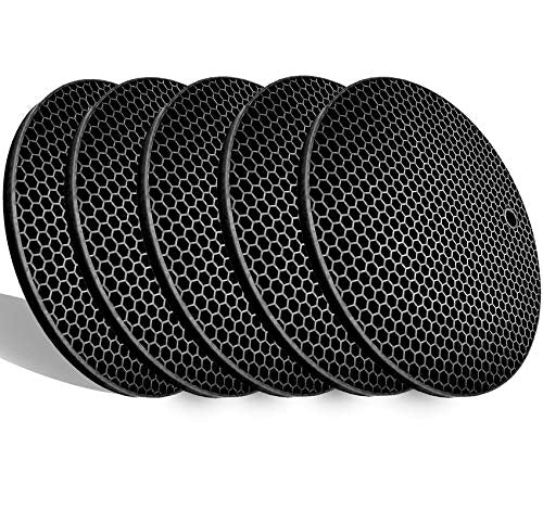 5 Pack Extra Thick Silicone Trivets Heat Resistant Pot Holder and Oven Mitts,Trivets for Hot Dishes,Nonslip Insulation Honeycomb Rubber Hot Pads for Countertop,Multi-Purpose & Flexible Mats,BK - color: Black