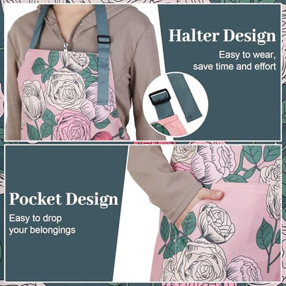 3 Pack Floral Aprons for Women with 2 Pockets, Mother's Day Women Apron Waterproof Adjustable Cooking Aprons for Kitchen, Gardening, Baking, Salon Apron Gift for Mom Wife Sister Grandma