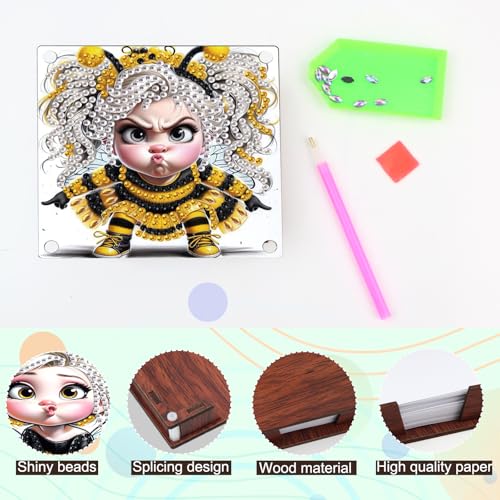 JISHSHAY 2 PCS Diamond Art Note Box Fairy Diamond Painting Note Pad Holder Elf Gem Painting Bee Gem Art Memo Boxes Mosaic Kits for Adults Embroidery Kit Memo Pad Holder, Contains 120 Sheets of Paper - color: Elf 3