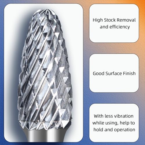 SF-3 Double Cut Carbide Rotary Files 3/8" Cutting Diameter 3/4" Cutting Length 1/4" Shank Carbide Burr Bits for Multi-Surface Grinding, 3D Carving & Complex Contouring - style: SF-3