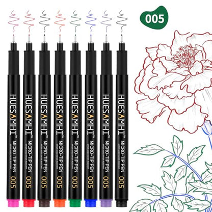 005 Micro Pen,8 Colors Waterproof Ink,FineLiner Pens for Art Illustration,Sketching, Anime, Bullet journal,and Technical Drawing - color: 05（8black）