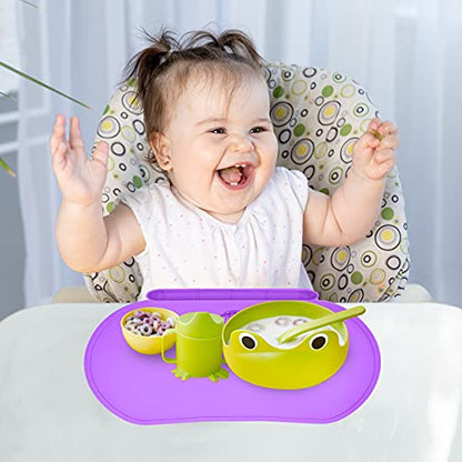 Silicone Children's Place Mat - Baby Mumbo | Food-Grade Quality with Unique Raised Edges for Spill Prevention | Lightweight, Portable, and Spill-Proof Tray (Precious Purple) - color: Precious Purple