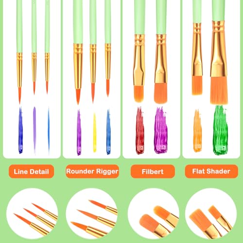 ESRICH Paint Brushes Set,20 Packs 200 Pcs Acrylic Paint Brush Set,Acrylic Oil Watercolor, Face Nail Art, Miniature Detailing,Rock Painting,Painting Artist Professional Kits(Green) - color: Green, size: 200