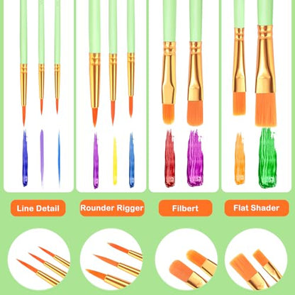 ESRICH Paint Brushes Set,10 Packs 100 Pcs Acrylic Paint Brush Set,Acrylic Oil Watercolor, Face Nail Art, Miniature Detailing,Rock Painting,Painting Artist Professional Kits(Green) - color: Green, size: 100