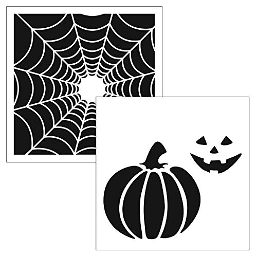 The Crafters Workshop Stencils, Reusable for Crafts, Art, Greeting Cards, Paint or Mixed Media, 2 Pk, 6" x 6", Spider's Web/Jack-O-Lantern - style: Spider's Web / Jack-O-Lantern