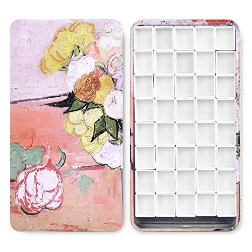 40Pcs Empty Half Pans with Magnetic Stripe Watercolor Paint Travel Tin Palette Case, Artist Paints Half Pan Kits for DIY Watercolor Oils or Acrylics Painting Art Drawing Champs Rose - color: Champs Rose