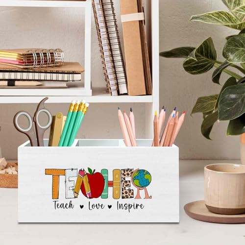 DILSJ Teacher Appreciation Gifts Pen Pencil Holder Organizer for Desk, Cute Teacher Gifts,Funny Teach Love Inspire Wooden Box Signs for Women New Teacher Desk Tabletop Office & School Supplies - color: Love-inspire