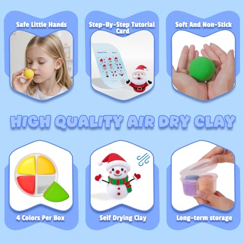 Air Dry Clay Kit - Christmas Crafts for Kids 12 Boxes Winter Theme, Ultra Light & Soft, Safe & Non-Toxic, DIY Modeling Clay with Sculpting Tools und Tutorials, Creative Arts und Crafts Toys Gifts