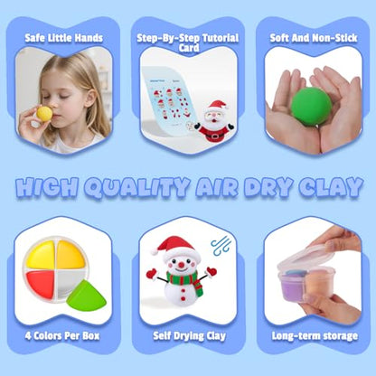 Air Dry Clay Kit - Christmas Crafts for Kids 12 Boxes Winter Theme, Ultra Light & Soft, Safe & Non-Toxic, DIY Modeling Clay with Sculpting Tools und Tutorials, Creative Arts und Crafts Toys Gifts