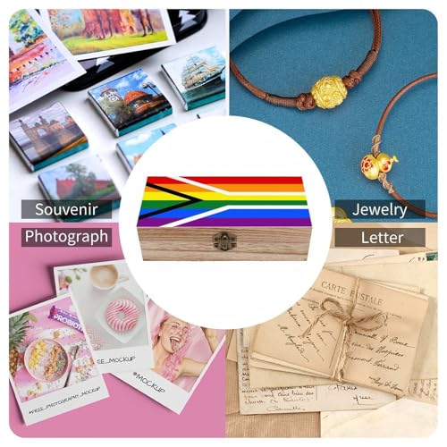 Gay Flag of South Africa Jewelry Box Wooden Rustic Multi-Purpose Organizer with Front Clasp for Jewelry, Crafts, Accessories & Small Items - color: style-1