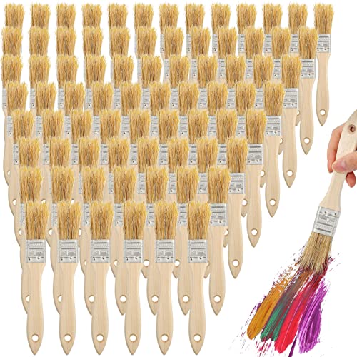 Nuogo 150 Pcs Chip Paint Brushes Bulk 1 Inch Chip Brushes for Painting Multipurpose Household Bristle with Wooden Handle for Stains Varnishes Glues Home Projects Workshop Art Projects