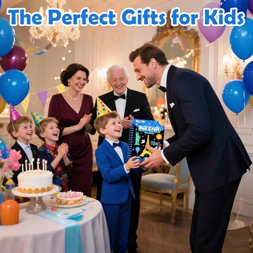 FUNNYB&G Foil Art Craft Kit for Kids 4-10 Years Old: Mess-Free & No-Glue, Create 16 Sparkly Famous Building Pictures – Perfect Travel Toy & Birthday Gift for Kids (Buildings) - style: Building