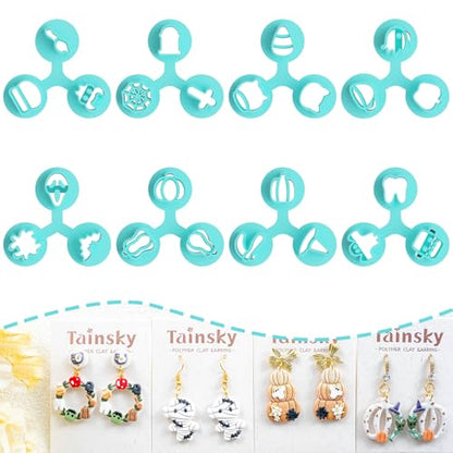 TAINSKY Micro Halloween Polymer Clay Cutters for Earrings Making, 8 Shapes for Fall Jewelry Mini Clay Cutters (A) - color: Micro-A