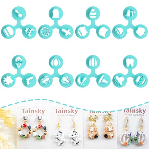 TAINSKY Micro Halloween Polymer Clay Cutters for Earrings Making, 8 Shapes for Fall Jewelry Mini Clay Cutters (A) - color: Micro-A