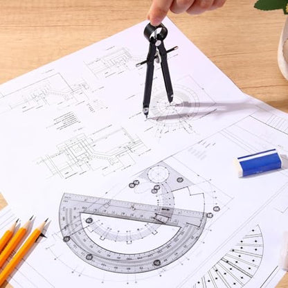 EBOOT Student Geometry Math Set, Metal Drawing Compass and 6 Inch Clear Swing Arm Protractors 180 Degree Math Protractor(Black and Black) - color: Black and Black