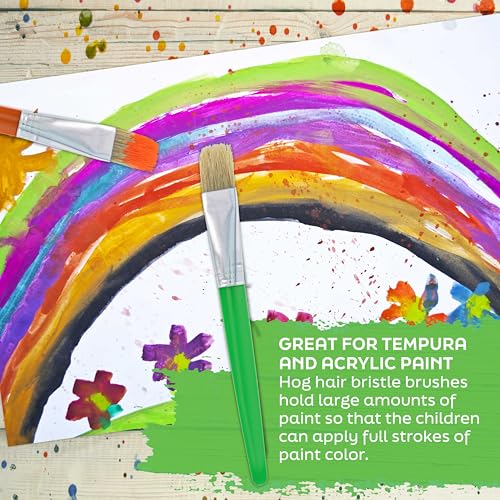 U.S. Art Supply 10-Piece Fat Hog Bristle Brush Set - Large Chubby Paint Brushes, Classroom Paint Brushes for Crafts, Tempera & Acrylic Painting, Ideal for Beginners & Students