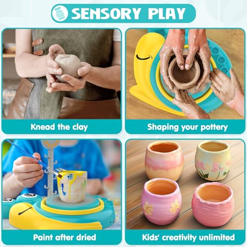 Aujazyble Pottery Wheel for Kids - Complete Art Supplies Arts & Crafts Kit, Crafts for Girls 8-12, Girls Boy Toys Birthday Halloween Christmas Gift for Kids Ages 6 7 8 9 10 11 12+, (Snail) - color: Blue