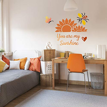 8 Pieces Sunflower Butterflies Painting Stencils Flower Butterfly Stencil Kit for Painting on Wood Wall Canvas You are My Sunshine Reusable Plastic Template for Door Home Decoration