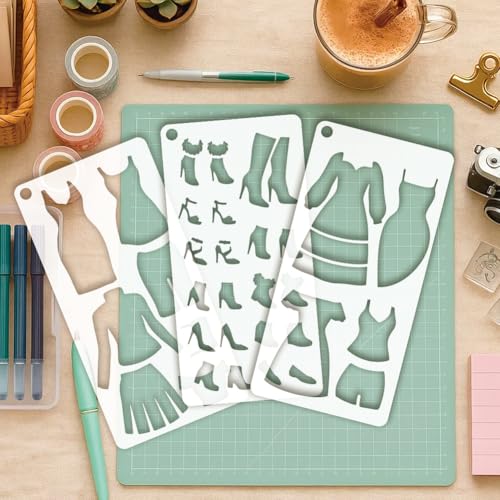 12 Sheets Fashion Cartoon Doll Painting Stencil, 12 Styles DIY Clothing Overlay Drawing Templates Pop Art Fashion Plastic Art Templates for Painting on Wall Wood Home Decor - style: Cartoon Doll