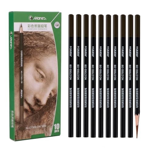 Marie's Charcoal Pencils Set,10 Pieces, Pastel Chalk Pencils for Drawing, Sketching, Coloring & Shading, Art Supplies for Adult Artists (Dark Brown) - style: Dark Brown (10pcs)