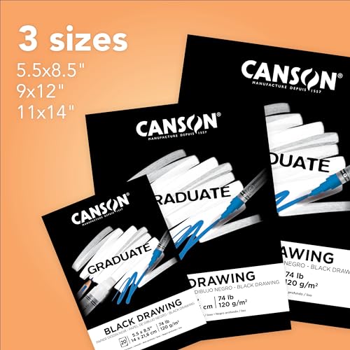 Canson Graduate Black Drawing Pad, Foldover, 5.5x8.5 inch, 20 Sheets | Artist Paper for Adults and Students - Drawing, Sketching and Art Journaling - color: Black Paper, size: 5.5x8.5 inch
