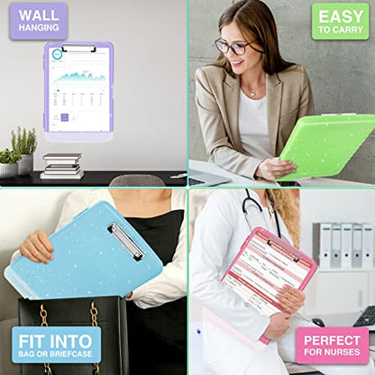 Sooez Glitter Clipboard with Storage, High Capacity Clip Boards 8.5x11 with Pen Holder, Cute Clipboards with Low Profile Clip, Sparkle Plastic Organizer Case Box for Women & Kids, Side Opening - color: Glitter Rose Pink