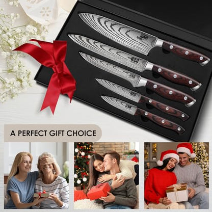 SHAN ZU Japanese Chef Knife Set 5 PCS, High Carbon Stainless Steel Ultra Sharp Kitchen Knives for cooking, Professional Chef Knife Set with Ergonomic Pakkawood Handle - color: 5 PC KNIFE SET
