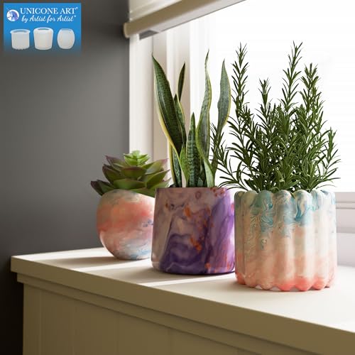 unicone art 3 Silicone Mold Set for Molding and Casting use with Resin Epoxy, Cement, Plaster, Setinstone | Candle Holder, Pencils, Plants | Easy Demold