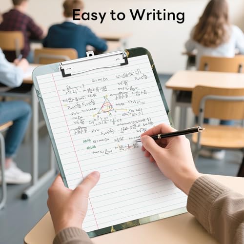 Plastic Cute Clipboard Low-Profile Metal Clip, A4 Letter Size 9 x 12.5 in, 8.5 x 11 Paper Clip Board for Teachers, Nurses, Classroom,Ink Painted Marble - color: Ink Painted Marble
