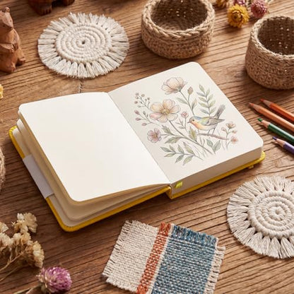 Prudiut Hardcover Pocket Sketchbook, 5" x 5" Square Mini Sketchbook, 98lb/160gsm Heavyweight Tiny Sketch Book, 80 Sheets Small Travel Drawing Journal for Adults, Artist, Ideal for Gift (Yellow) - color: Yellow