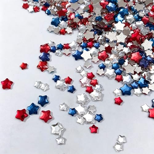 300Pcs Red White Blue Star Nail Rhinestones 4th of July Nail Charms and Gems Flat Back Independence Day Patriotic Star Nail Art Charms Shiny Stars Nail Nail Jewelry for Women Holiday Nail Supplies - color: blue