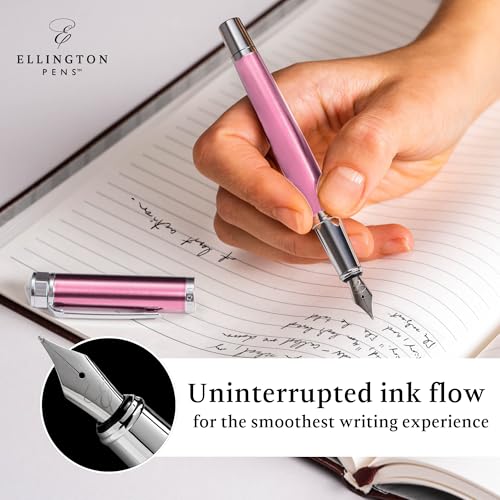 Ellington Pens Luxury Fountain Pen Set - Extra Fine Nib - Includes 3 Ink Cartridges, Refillable Ink Converter, Gift Box - Fountain Pens For Writing, Calligraphy, Journaling, Sketching (Rosy Flair) - color: Rosy Flair, style: Extra Fine