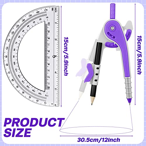 Seajan 24 Sets Compass and Protractor Set Geometry Compass with Pencil 6 Inch Drawing Tool Protractor for Geometry Bulk for Office Drafting Drawing