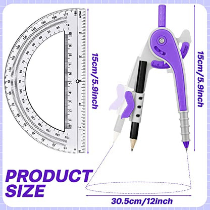 Seajan 24 Sets Compass and Protractor Set Geometry Compass with Pencil 6 Inch Drawing Tool Protractor for Geometry Bulk for Office Drafting Drawing