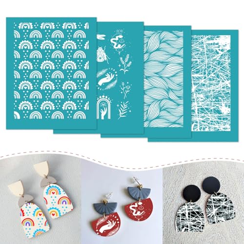 Briartw 4 Pattern Clay Silk Screen Stencil Set for Polymer Clay –Rainbow & Celestial DIY Craft Templates (4.13x3.35 Inch / 10.5x8.5 cm) –for Polymer Jewelry,Earrings,Sculpting & Decorative Art - color: Rainbow & Celestial Stencil Set