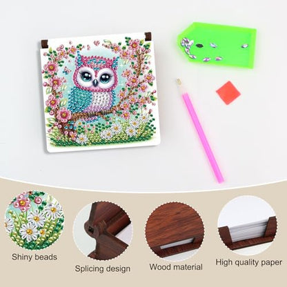 Diamond Painting Kit memo Box, Diamonds Art DIY Owl and Flower Patterns Sticky Note Box Special Shape Drill, with 160 Sticky Note, Ideal for Home Office Supplies, Handicrafts, Holiday Gifts - color: Owl and Flower