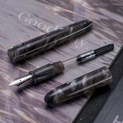 Asvine C80 Fountain Pen #8 Extra Fine Nib Large Handcraft Pen with Converter Pen Box Collection Set (Gray Ripple) - color: Gray Ripple, style: Extra Fine