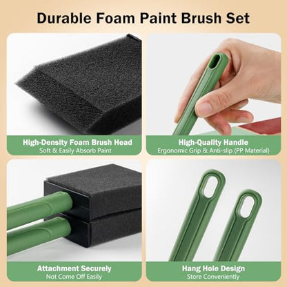 Foam Paint Brushes, 2 Inch, Sponge Paint Brush, Paint Sponges, Detachable Handles, Sponge Brushes Set, Light and Durable, Poly Foam Brushes for Painting, Staining, Varnishing and Art Crafts - size: 2 inch, 8 pack