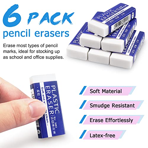 Tamaki Erasers, Large, White, 6 Pack | Erasers for School Office, Art Eraser for Drawing