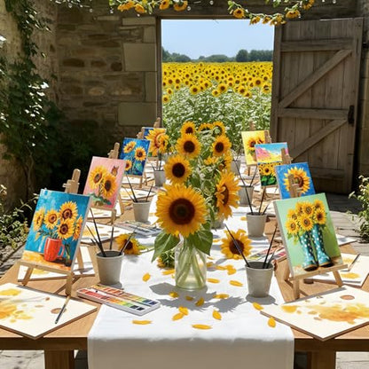 Engrowtic 12 Pcs 8 x 10'' Sunflower Flower Pre Drawn Canvas to Paint Pre Printed Sketched Canvas for Adult Ladies Paint Art Party Favor Board Set for Craft(Bright Style) - style: Bright Style