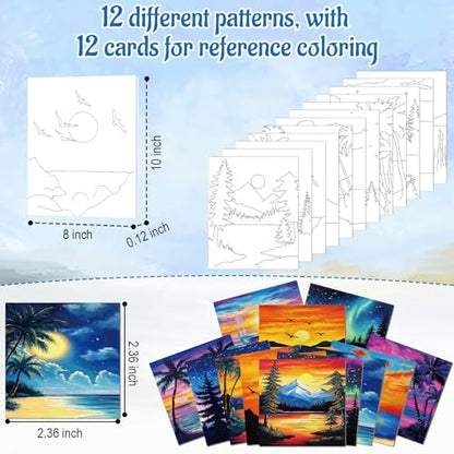 Ctosree 12 Sets Pre Drawn Canvas Kit for Painting Adults Sip and Paint Kit Art Pre Printed Canvas Bulk for Adult Date Night, Art Party & Holiday Gift(Summer Sunset,8 x 10 in) - size: 8 x 10 in, style: Summer Sunset