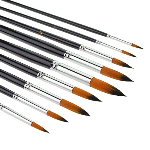 9pcs Round Pointed Tip Pony Hair Artists Filbert Paintbrushes | Watercolor, Paint Brush Set, Acrylic Oil Painting Brush, black